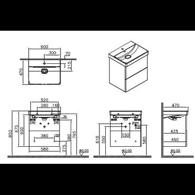 Шкаф Vitra Metropole Pure с раковиной, c 2 ящиками, с подсветкой в верхнем ящике, 60 см, цвет глянцевый белый, 67331