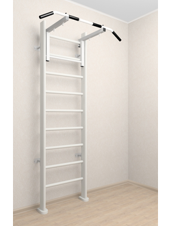 Деревянная шведская стенка с креплением к стене и регулируемым турником  Белая