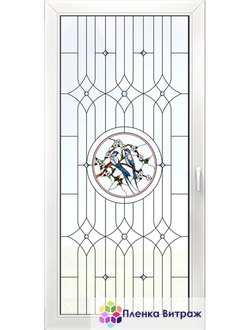 Витражная пленка, витражная пленка самоклеющаяся под заказ,пленочный витраж флора с ласточками