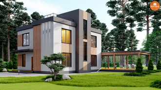 Двухэтажный дом из Газобетона с плоской кровлей и террасой - 170 м2