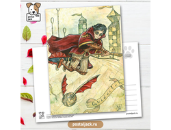 Почтовая открытка для посткроссинга: Хогвартс. Стимпанк. Квиддич