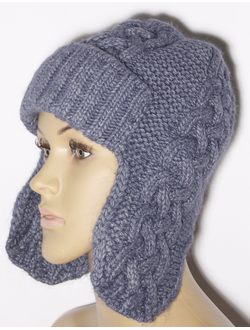 Шапка женская ушанка "Плетёнка" 11527 джинс, бежевая, голубая, бирюзовая, т.бежевая, серая, пудра, винный, синяя