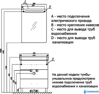 Тумба с раковиной AQUATON Америна М 70, черная