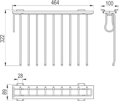 WW-WSPO00-01 Вешалка для брюк-боковой крепеж ПРАВАЯ (г.330xш.467xв.100)  GTV