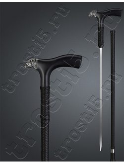 классическая деревянная опорная трость с клинком с головой волка