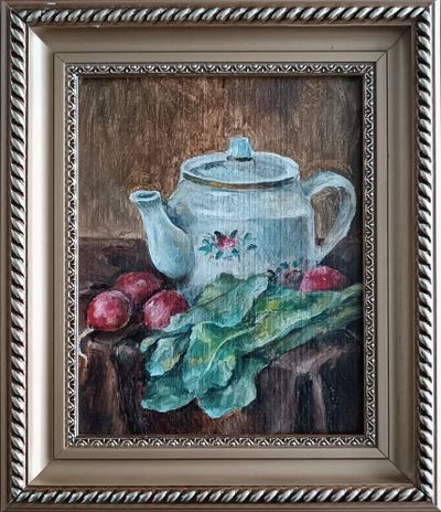 &quot;Натюрморт с чайником&quot; картон масло 1970-е годы
