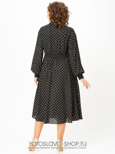 Шифоновое женское платье черного цвета в горошек