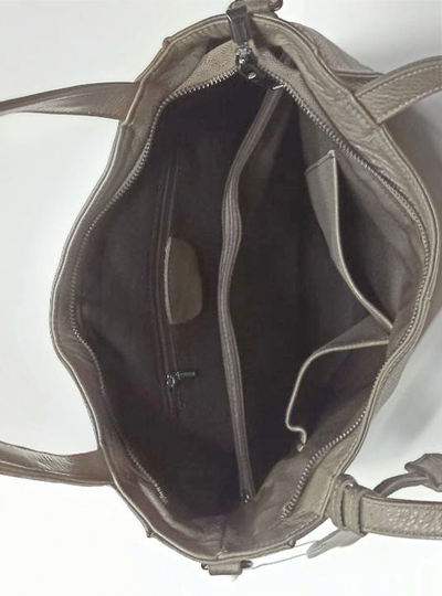 (АРТИКУЛ: 10023/0/82) СУМКА ЖЕНСКАЯ СРЕДНЕГО РАЗМЕРА, НАТУРАЛЬНАЯ КОЖА, СЕРАЯ С БЕЖЕВЫМ ОТТЕНКОМ, С ПЛЕЧЕВЫМ РЕМНЕМ