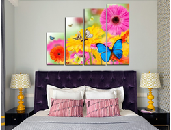 Модульная картина "Бабочки в цветах"