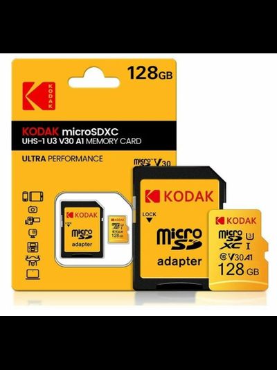 Карта памяти Kodak Micro SD, класс 10, UHS-1 U3 V30 A1 на 128 ГБ, чтение 100 МБ/с, запись данных 30 МБ/с, + переходник SD