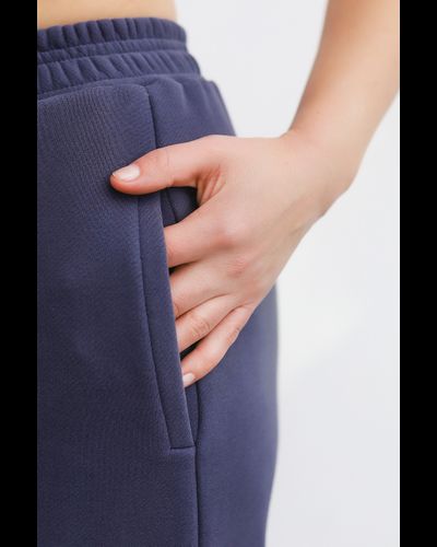 Брюки прямого кроя хлопковый велюр (черничный)