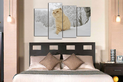 Модульная картина "Рыжий кот в снегу"