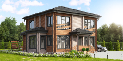 Дом из клееного бруса в два полных этажа ПБ-07, 195 м2