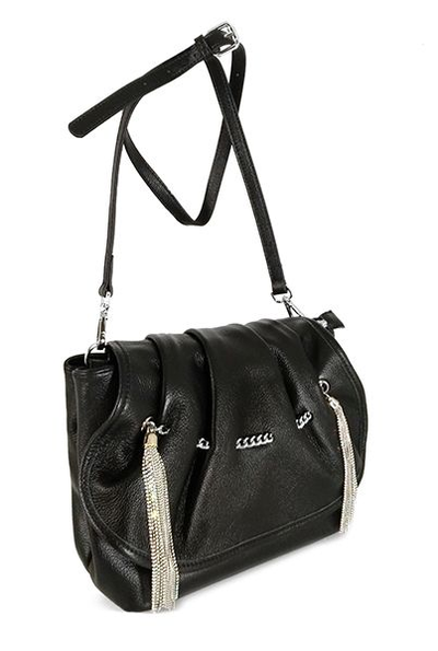 (АРТИКУЛ: 8475) СУМКА ЖЕНСКАЯ НЕБОЛЬШАЯ, НАТУРАЛЬНАЯ КОЖА,ЧЕРНАЯ, С ПОДВЕСКАМИ ИЗ МЕТАЛЛИЧЕСКИХ БУСИН И СРТАЗ, РЕМЕНЬ ЧЕРЕЗ ПЛЕЧО