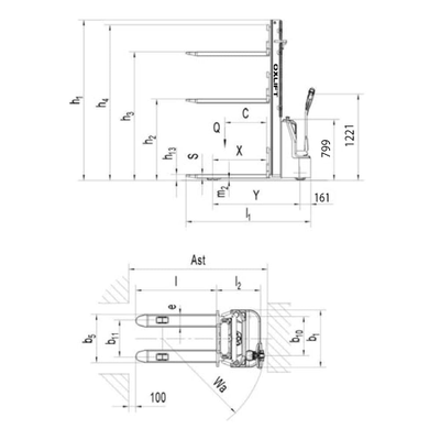 Самоходный Штабелер AX 1025E OXLIFT 3000 мм 1500 кг