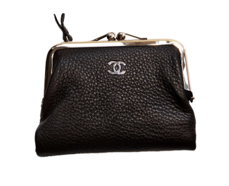 Кошелек складной женский кожаный CHANEL с карманом на замке поцелуйчике, Цвет: Красный, Черный, Бордовый