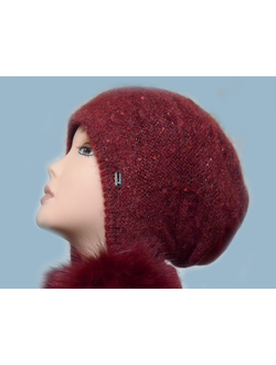 Вязаная бордовая шапка ушанка с помпонами зима 2019 Италия Vizio 6240