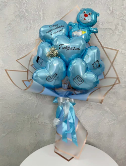 Букет шаров на выписку с мишкой