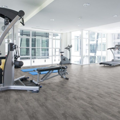 Виниловый пол Wineo 400 Stone Glamour Concrete Modern DLC00141 в интерьере спортивного центра