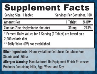 Zinc Bisglycinate 30mg / 100 Tabs
