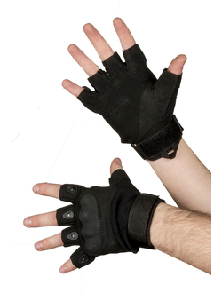 Перчатки со вставкой, без пальцев, черн.