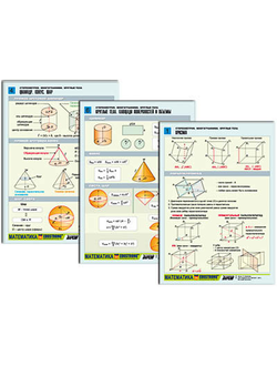 Комплект таблиц по геометрии раздат. "Стереометрия. Многогранники. Круглые тела" (цвет,лам, А4, 6шт)