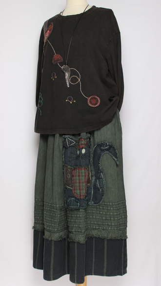 Джемпер ХЛОПОК "Кот винтаж" черный, зеленый до р.52