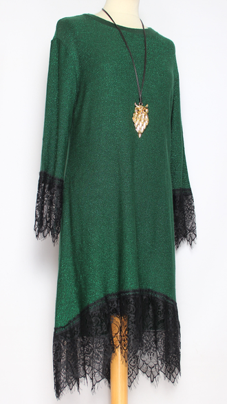 ПЛАТЬЕ ТРИКОТАЖНОЕ "ЛЮРЕКС КРУЖЕВО" малахит до р.48