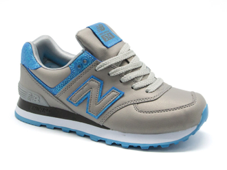 New Balance 574 Серые с синим кожа женские (36-41) Арт. 153FMA