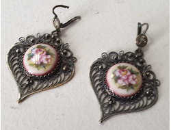 331-4/ Серьги мельхиор с эмалью Ростовская финифть