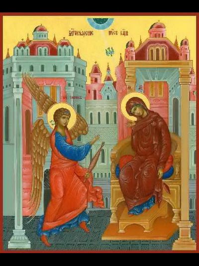 Благовещение Пресвятой Богородицы. Рукописная икона.