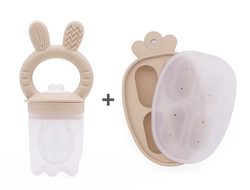 Набор из ниблера и формочки для заморозки из пищевого силикона Зайчик бежевый