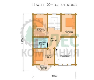 Двухэтажный дом из бруса 9,5x11,5 с большой террасой