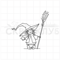 штамп ведьмочка с метлой