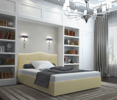 Кровать  двуспальная, MyCloud Мадлен с подъемным механизмом, бельевым ящиком, мягкое изголовье, фигурная спинка