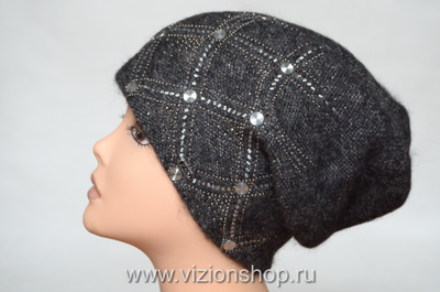Вязаная модная шапка женская осень зима Vizio Италия 6111 CL антрацит