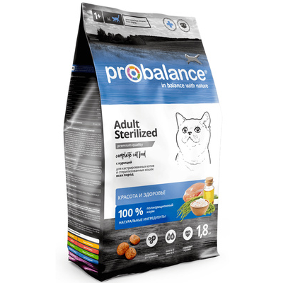 Корм Probalance Sterilized для стерилизованных кошек курица 1,8 кг