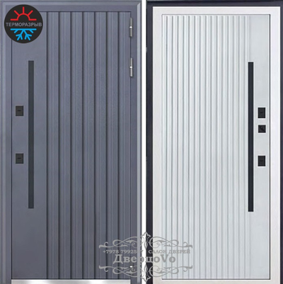 VENMAR (ВЕНМАР). СТАЛЬ 2 мм. ТЕРМО КРОНА ST 120/165 мм. ТЕРМОРАЗРЫВ/ МУАР Ral 7024 (СЕРЫЙ)/ СОФТ БЕЛЫЙ СНЕГ