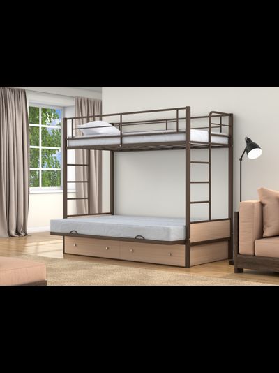 Двухъярусная кровать-диван Дакар 1 Коричневый (вставки Дуб молочный)