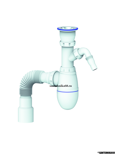 Cифон для мойки с отводом для стиральной машинки и прикручивающимся выпуском Unicorn В320V