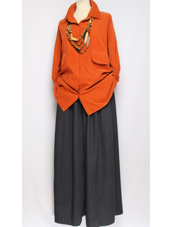 Рубашка Бохо вельветовая"КАРМАНЫ КЛАПАНЫ"  терракотовая до р.54