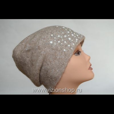 Вязаная шапка женская бежевая зима 2018 - 2019 Vizio Италия 6110
