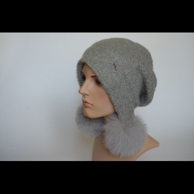 Серая женская шапка ушанка с помпонами Vizio Италия 6970