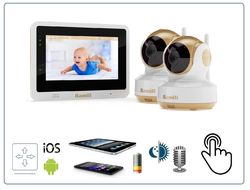 Wi-Fi видеоняня Ramili Baby RV1500x2 с сенсорным монитором и двумя поворотными видеокамерами, просмотр с моильных устройств., HD