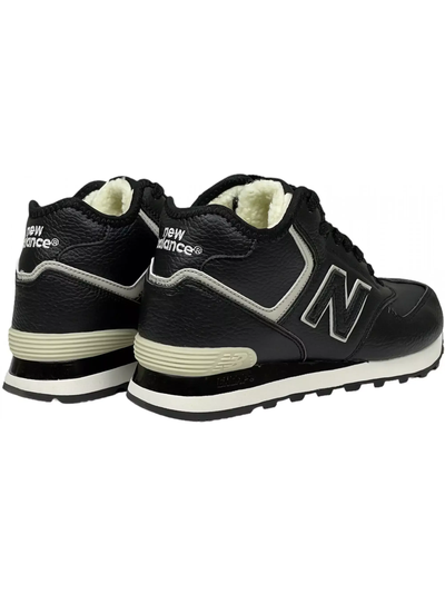 New Balance 574 Mid Black White Leather с мехом женские
