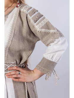 Платье льняное длинное в русском стиле рукава