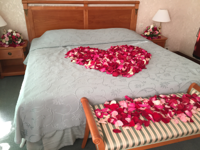 Оформление номера | ванной лепестками роз и цветами № 1494