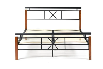 Кровать EUNIS AT-9220 Wood slat base, 160х200см (дерево гевея/металл, красный дуб/чёрный)