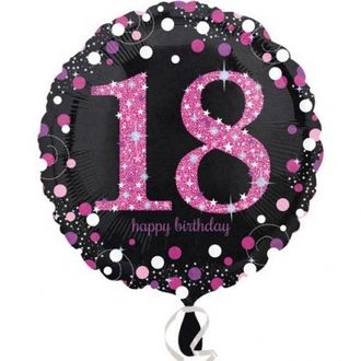 Шар фольгированный 18&quot; HB Sparkling Birthday 18 pink с грузиком