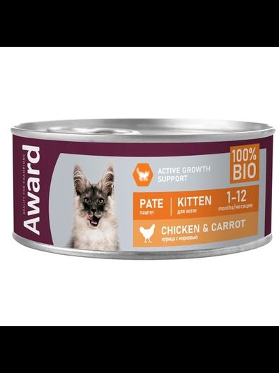 AWARD (Эворд) влажный корм (консерва) паштет для котят курица и морковь, 100 г